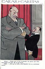 Old black and white cartoon comic strip featuring characters Alvear and Gallo discussing boredom and visiting Don Hipólito