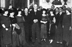 President Alvear and Regina Pacini attending Mexican legation, welcomed by Dr. Jose Vasconcellos and Mexican Minister Dr. Enrique Gonzalez Martinez in 1922