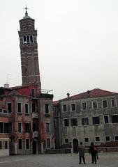 Leaning bell tower of Santo Stefano in Venice