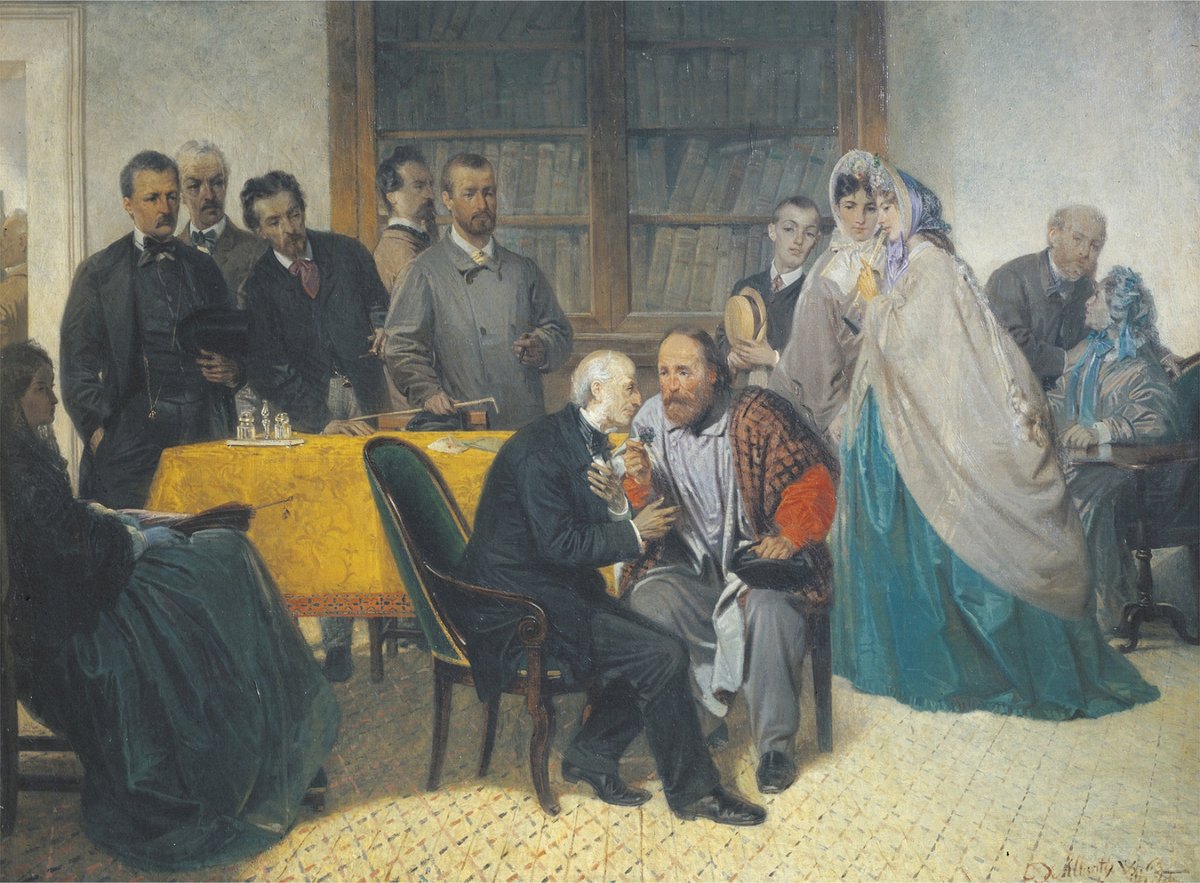 Giuseppe Garibaldi visiting Alessandro Manzoni painting from 1863
