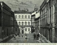 Exterior view of Alessandro Manzoni's house in Piazza Belgioioso on the anniversary of his death, 22 May