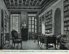 Study room of Alessandro Manzoni with desk, books and personal items honoring his death anniversary on May 22
