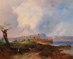View of Castell Sermio on the island of Sermione at Lake Garda