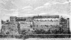 Historic drawing of the northern front of Castello di Novara around 1850