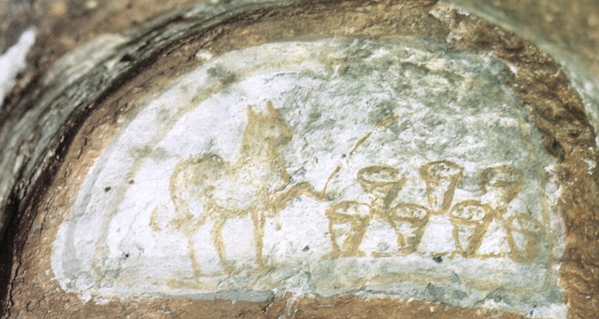 Lamb blessing bread fresco in Commodilla Catacomb Rome
