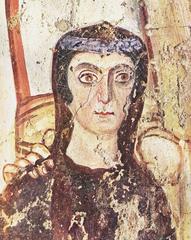 Fresco in the Catacomb of Commodilla depicting the Virgin Mary with Saints Felice and Adaucto and the donor Turtura