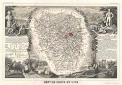 1852 map of French department Seine-et-Oise centered on Versailles showing Paris and its fortifications