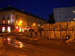 Monument of Nicolaus Copernicus in Warsaw during reconstruction of Krakowskie Przedmieście