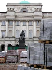 Rebuilding of Krakowskie Przedmieście Street in Warsaw 2006-2007 showing construction materials and Staszic Palace in background