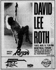 David Lee Roth and Poison concert advertisement at Montreal Forum