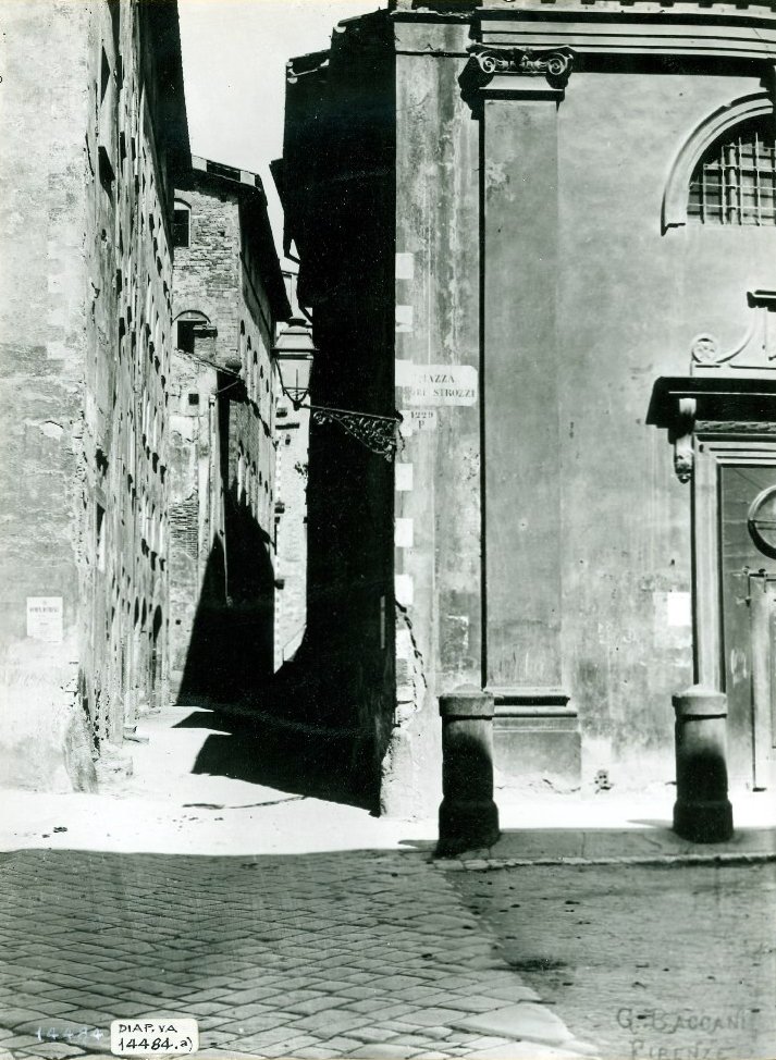 View of Via degli Anselmi (formerly Via di S. Maria degli Ughi) from Piazza degli Strozzi in 1880s Florence