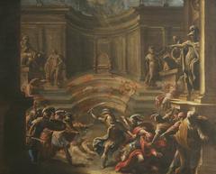 Painting by Italian Genoese School depicting an assassination scene from ancient history