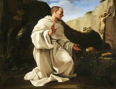 Saint Bruno praying before a crucifix painting by Italian (Roman) School