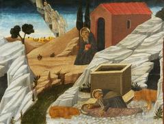 Italian Tuscan School painting fragment depicting scenes from the lives of the hermits including Saint Anthony Abbot