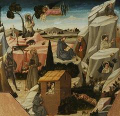 Tuscan school painting depicting scenes from the lives of hermits including Saint Benedict and Abba Macarius