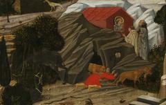 Italian Tuscan School painting depicting scenes from the lives of hermits including the death of a barbarian slave-owner