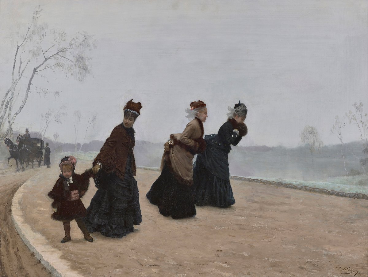How Cold! 1874 painting by Giuseppe De Nittis showing a snowy winter scene