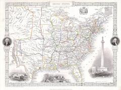 1850 Tallis map of United States showing Texas, Nebraska, Missouri Territory, and detailed Trans-Mississippi region with decorative border and vignettes