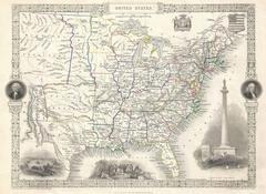 1851 map of the United States by John Tallis and John Rapkin showing geographic and political features