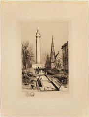 Etching of Washington Monument in Baltimore by Gabrielle D. Clements from 1896