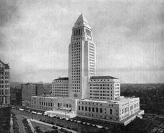 Los Angeles City Hall west facade with entrance stairs and courtyard in 1931