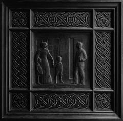Close-up of ornate bronze door with intricate designs at Los Angeles City Hall