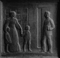 Close-up view of detailed bronze door at Los Angeles City Hall