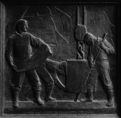 Close-up of detailed bronze door design at Los Angeles City Hall