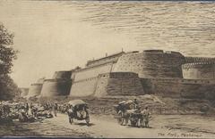 Historic Bala Hissar Fort in Peshawar in 1910 with traditional architecture and surrounding landscape