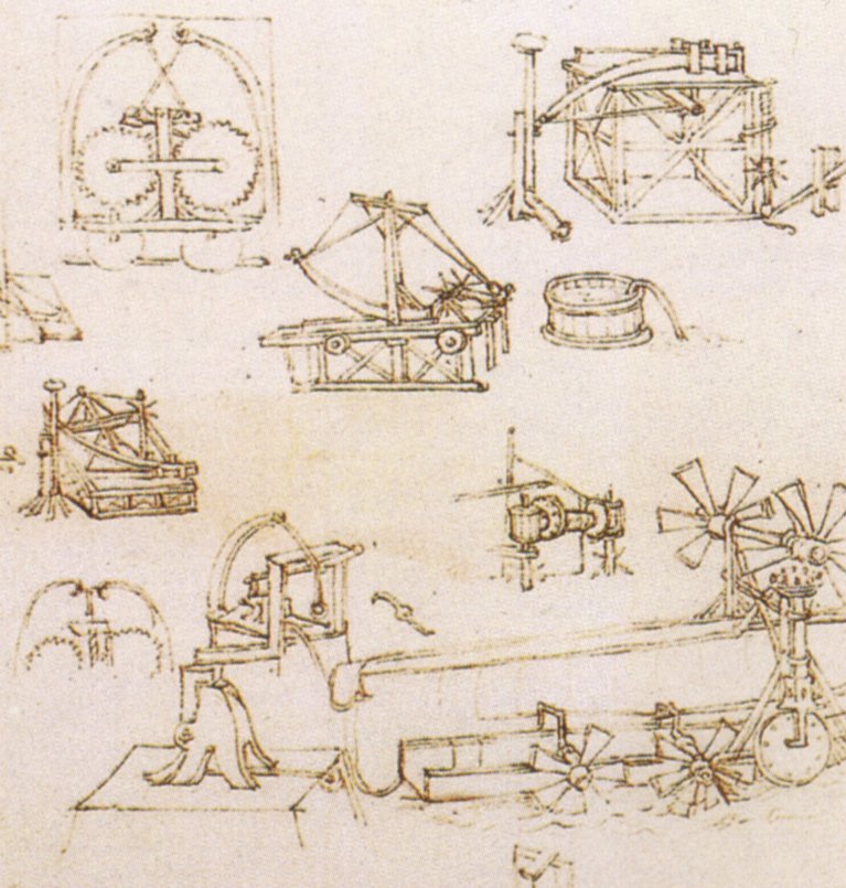 Anonymous Leonardo da Vinci machine study drawing from 14th century cabinet of drawings and prints