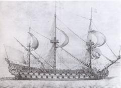Detailed drawing of the French ship Royal Louis by Pierre Puget