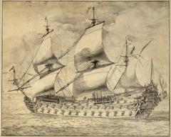 Historical drawing of the first Royal Louis ship from 1668 by Pierre Puget