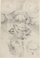 Ornamental sketches with grotesque masks by Pierre Puget