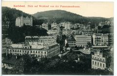 Historic panoramic view of Westend district in Karlsbad from Panoramastraße in 1907