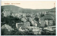 Historic view of Westend in Karlsbad with bridges and buildings in 1908