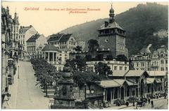 Historic Karlsbad Schloßberg with Schloßbrunn-Kolonnade in 1914