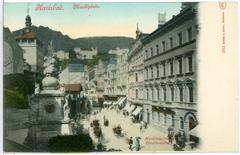 Historic Karlsbad Marktplatz in 1901 with vintage buildings and street scene