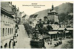 Historical Karlsbad Schloßberg with Marktbrunnen fountain and Kolonade