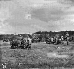 Helsinki Jääkäriprikaatti artillery training in Töölö area, historical black and white photograph