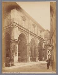 Historic black and white photograph of Loggia dei Nobili in Siena by Paolo Lombardi from 1862-1873