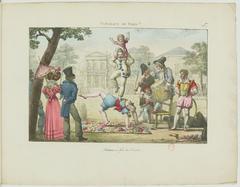 Paris street scene lithograph by Marlet