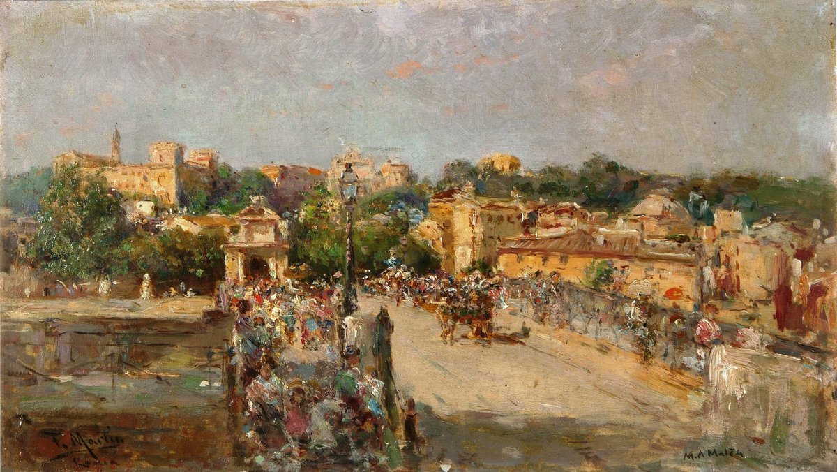 Ponte Sisto bridge in Rome, Italy, depicted in a historic artwork