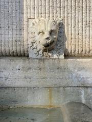 Stone lion water spout at Fontanone di Ponte Sisto in Rome