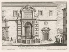 Etching of the Fontanone di Ponte Sisto fountain on the east bank of the Tiber River