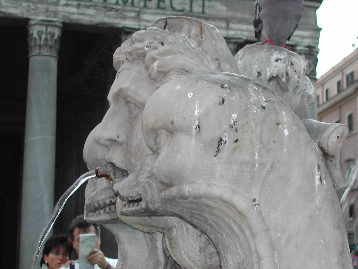 Central fountain at Piazza della Rotonda in Rome with the Pantheon in the background