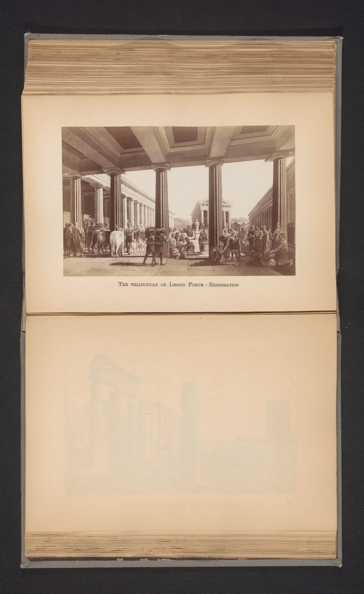 Photoreproduction of a face on the triangular Forum in Pompeii, restoration image from circa 1890