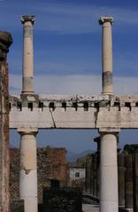 Ancient columns of the Basilica in Pompeii on Via D. Marina