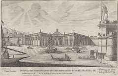 Historical map showing armory, fortress, and galley in the Port of Civita Vecchia