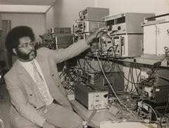 Northeastern University co-op student testing microwave components for aircraft landing system