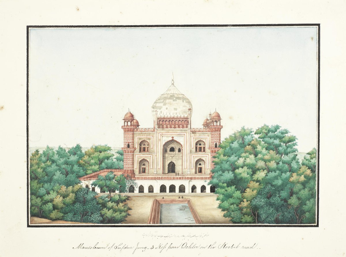 Mausoleum of Safdar Jang on Qutub Road in Delhi, watercolor and gold painting by Ghulam Ali Khan from 1852